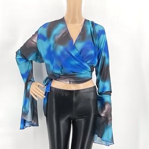 BOHO CURVE CROPPED SHEER FLOUNCE LONG SLEEVES TOP